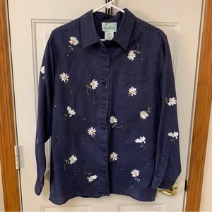 Quacker Factory navy Ramie embellished shirt size M